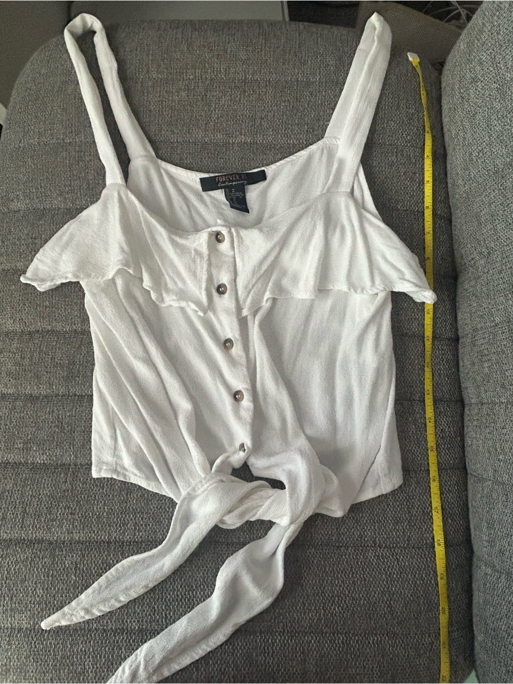 Forever 21 White Button-Front Tie Bust Ruffle Cami